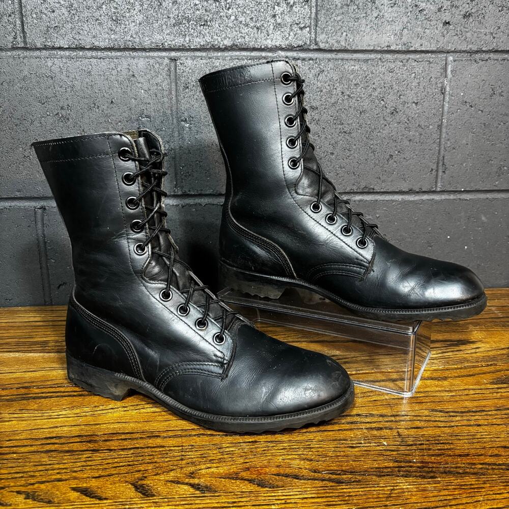Vintage Military Combat Boots Men’s 10.5R Black Leather Lace Up 1984 USA